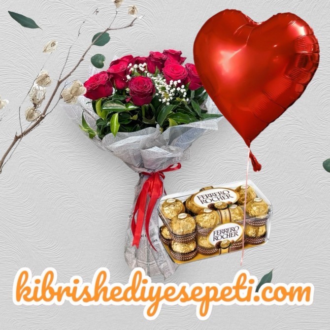 11 Kırmızı Gül Buketi Çikolata ve Balon